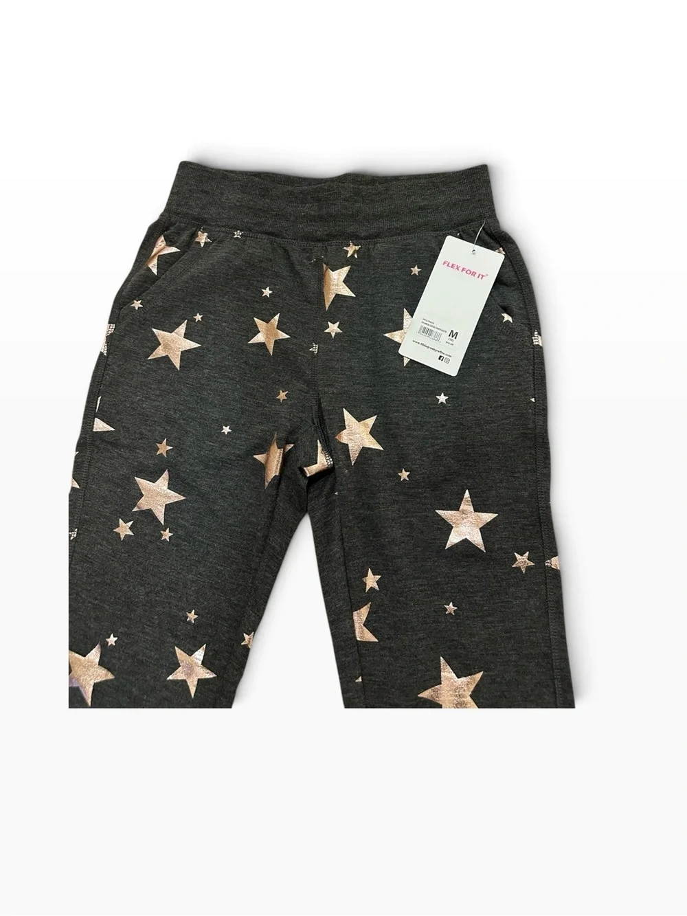 90 Degree Girls Reflex Jogger Pants Gray with Pink Foil Stars Size Medium 10 NWT